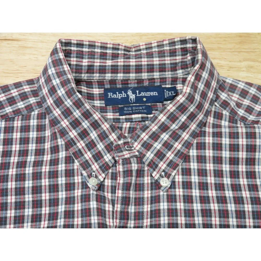 Mens Polo Ralph Lauren Plaid Big Shirt Button Front Shirt Size XL Front Pocket‎